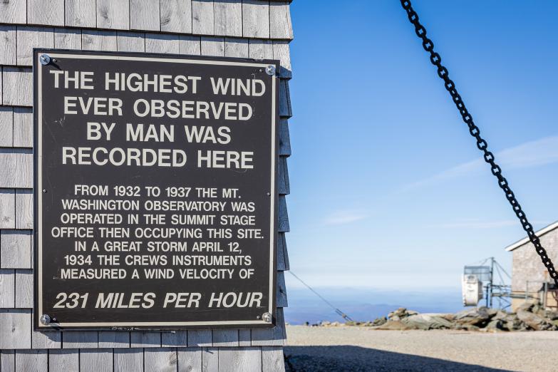 Mt. Washington Auto Road | Hinweisschild Windgeschwindigkeit